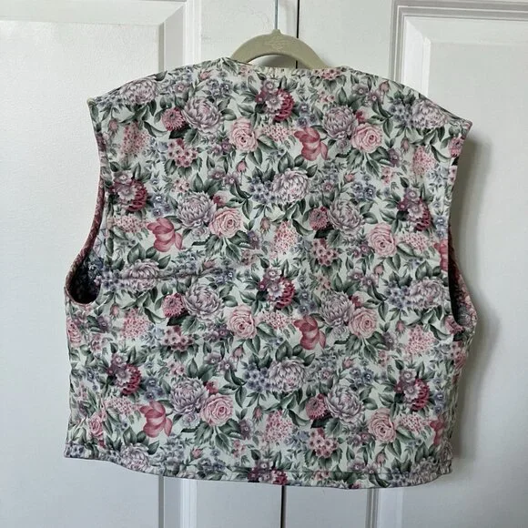 Vintage Handmade Quilted Vest Womens Cropped Floral Cottagecore Granny Prairie - Picture 5 of 9